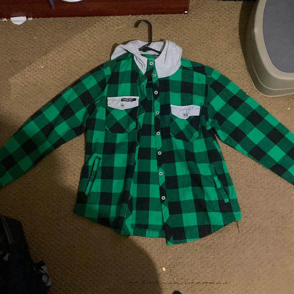 Green flannel with hoodie